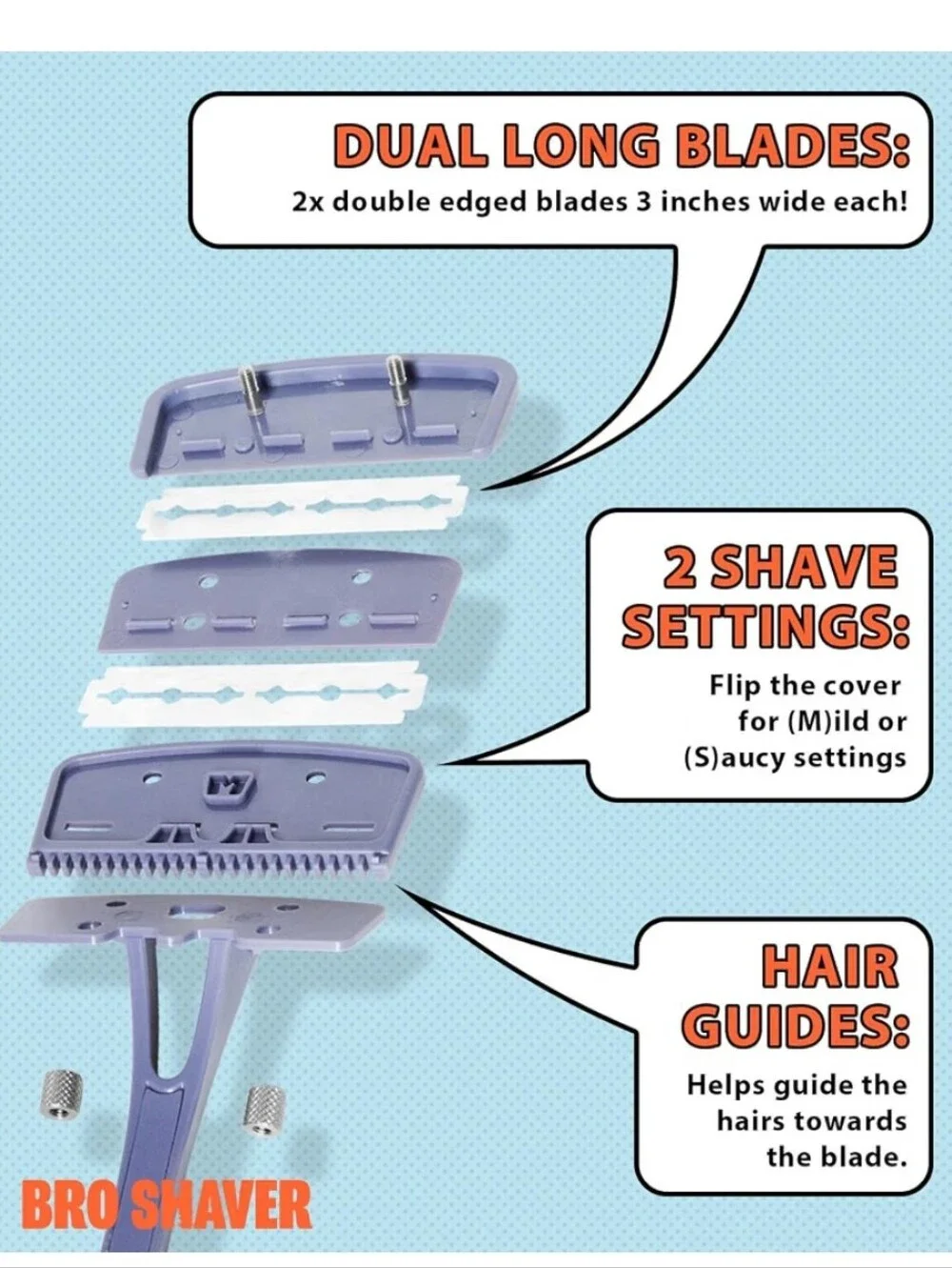 BRO SHAVER 3.0 Dual-Blade Back Shaver for Men +8 Blades